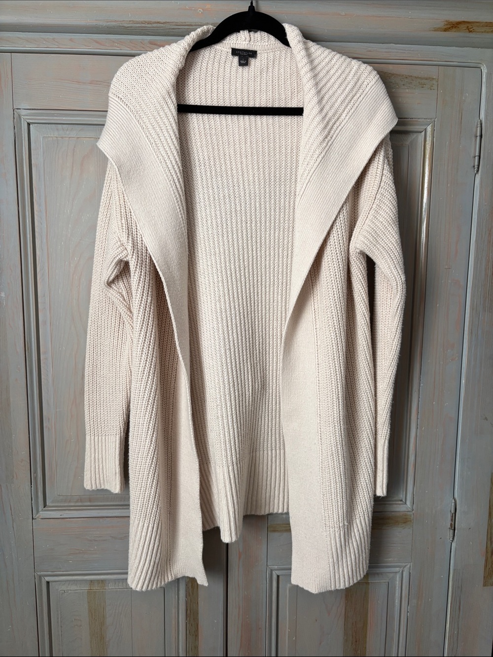 Ann Taylor Factory Cream Ribbed Open-Front Cardigan